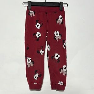 H&M Disney Minnie Mouse Print Ribbed Detail Red Joggers Size 2-3 Years